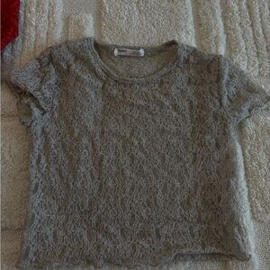 Gray Lace Short Sleeve Top